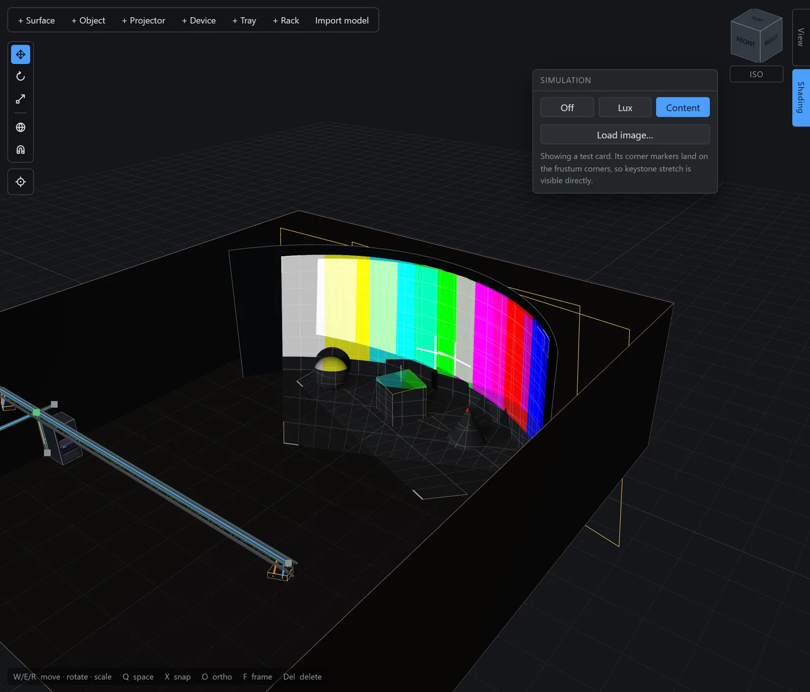 Content preview across a blended curved screen