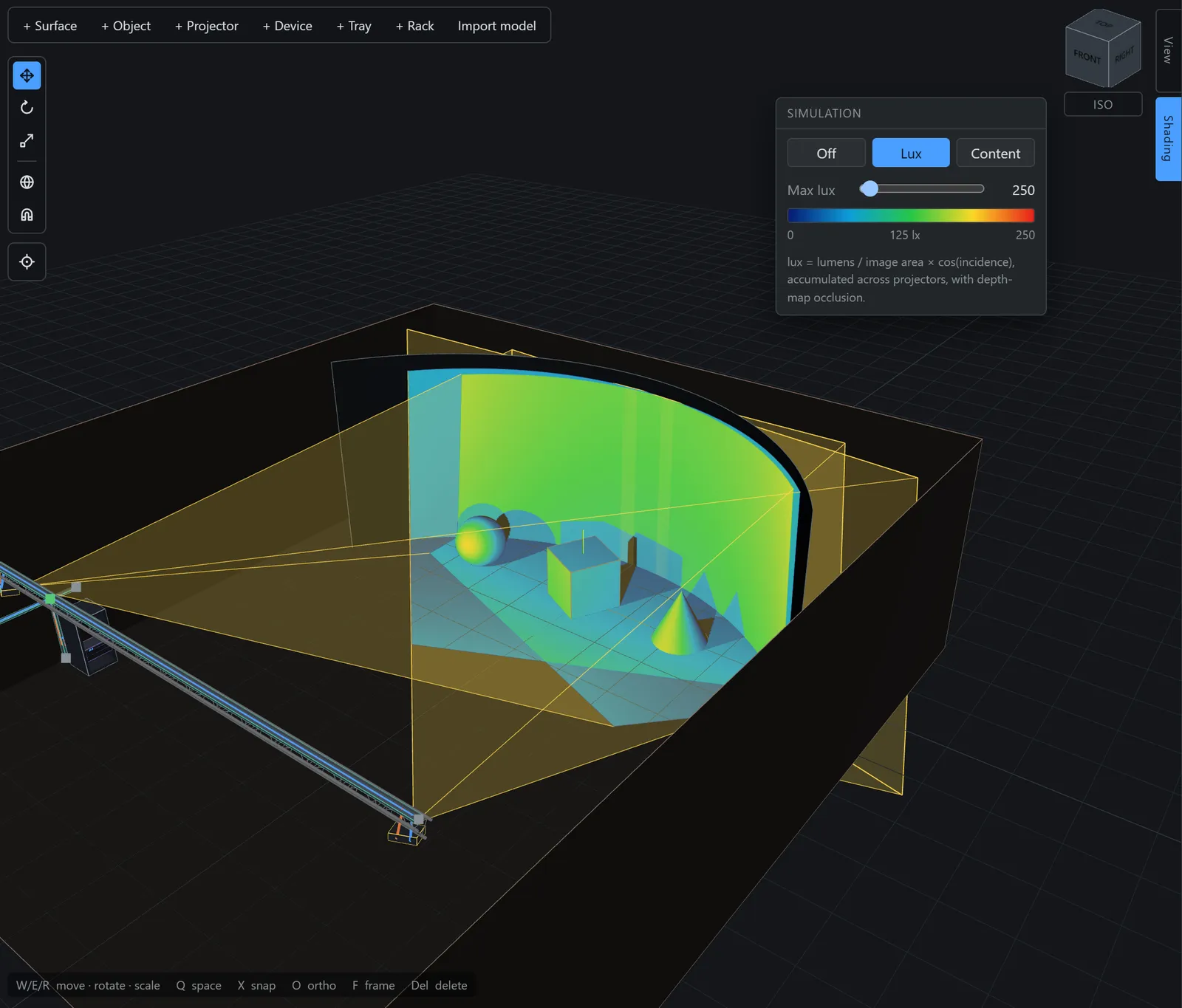 Lux heatmap with false-color bands and legend